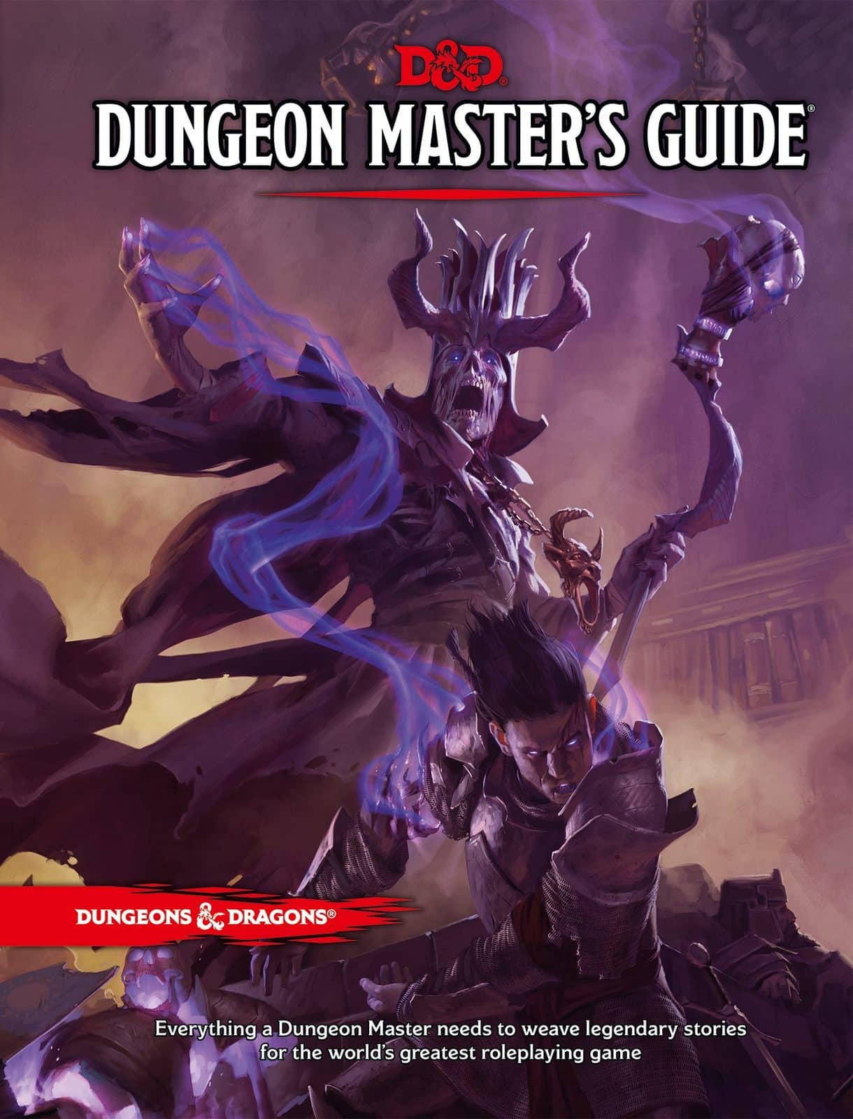 Dungeons & Dragons Dungeon Master’s Guide omslag med mørk lich som kaster besvergelser