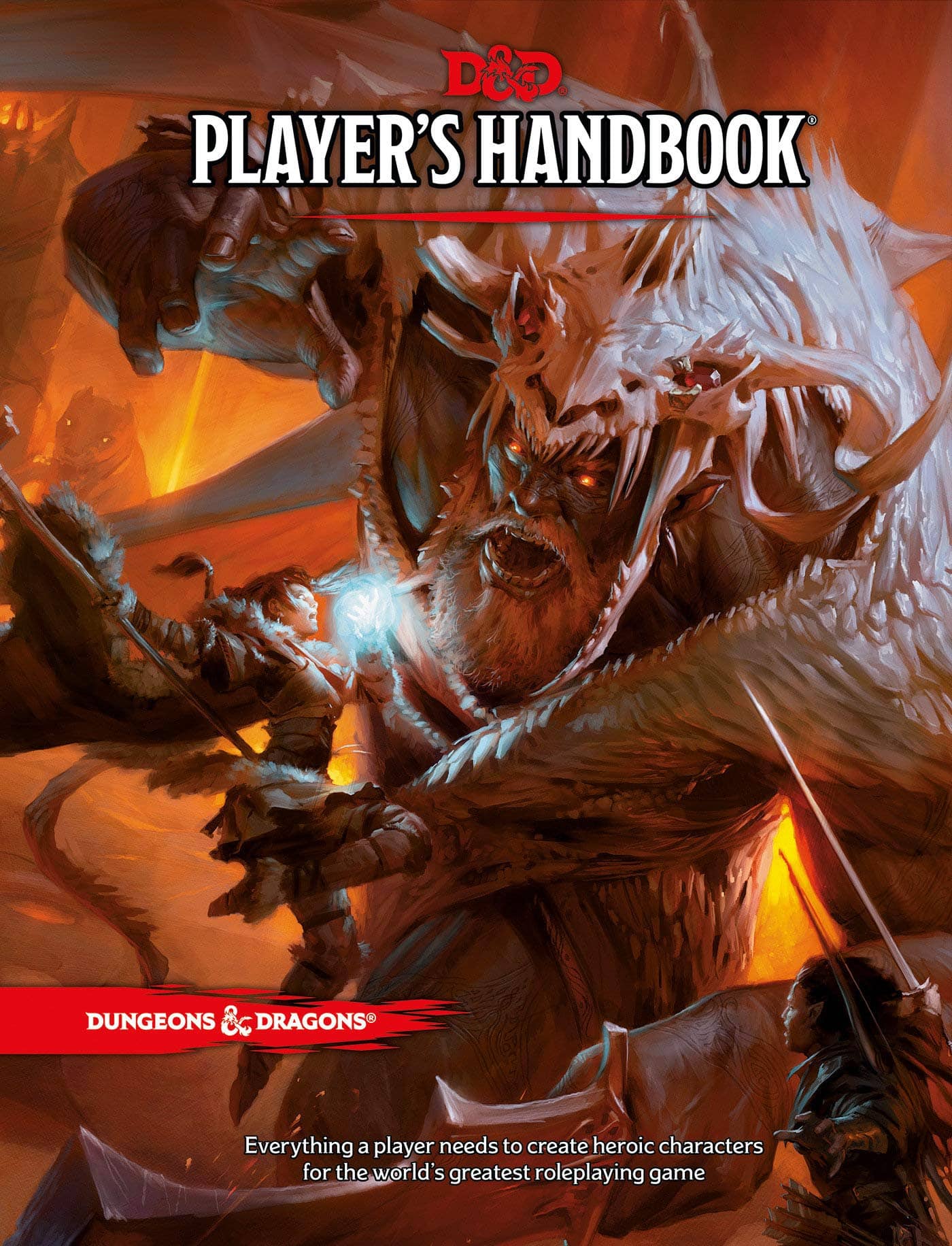 Forside til Modern Dungeons & Dragons Player’s Handbook med helter som kjemper mot en hvit drage